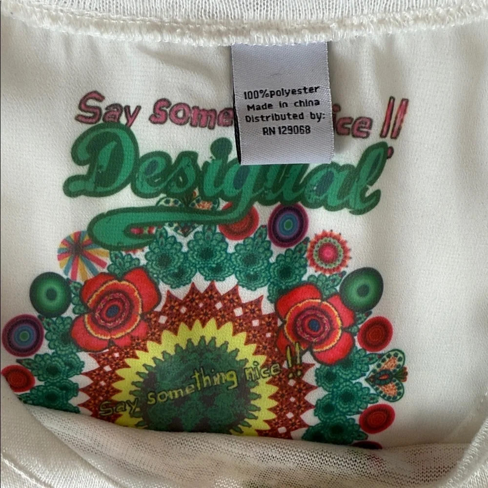 Desigual Women's White Top with Colorful Floral Design Size Small - Picture 5 of 8